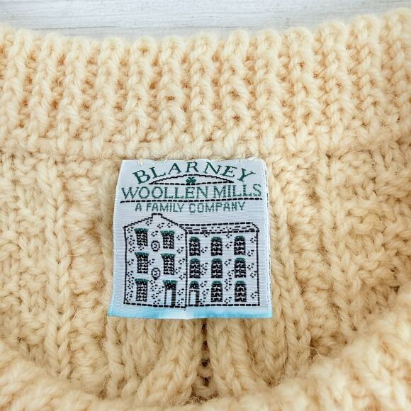 Blarney Woollen Mills Handknit Aran Sweater M 100% Wool Cream Ireland Fisherman - Picture 8 of 13